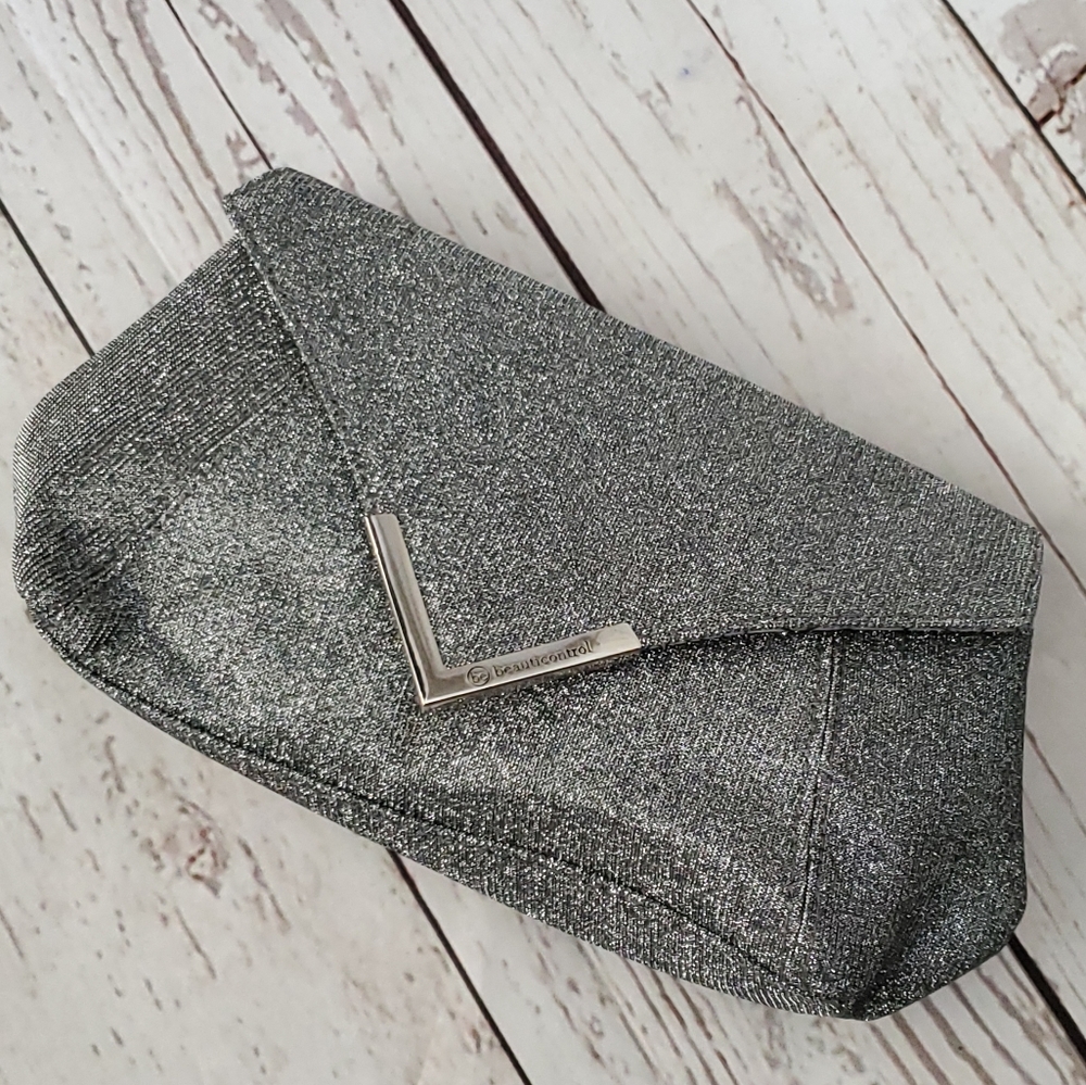 Beauticontrol silver glittery makeup bag evening bag clutch
